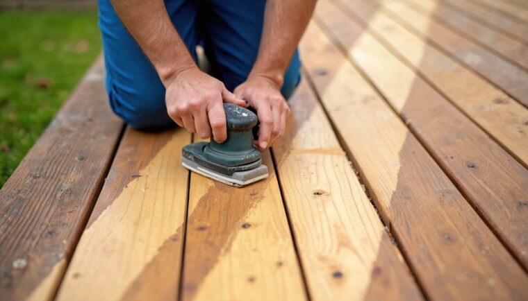 Sanding the deck